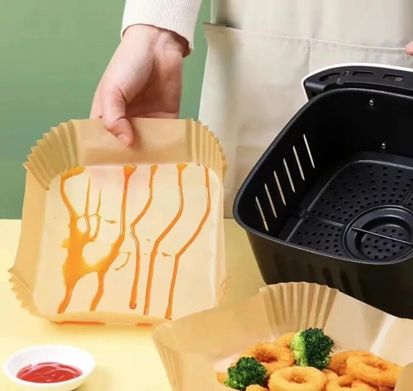 Air Fryer Accessories, Square, 50Pcs, Disposable Parchment Paper Liner, Oil-proof Paper Tray, Non-Stick Baking Mat