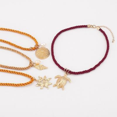 Ocean Style Bohemian Pendant Necklace Woven Rope Sea Turtle Pendant Fish-shaped Charms Jewelry Beach Vacation Chain Necklace