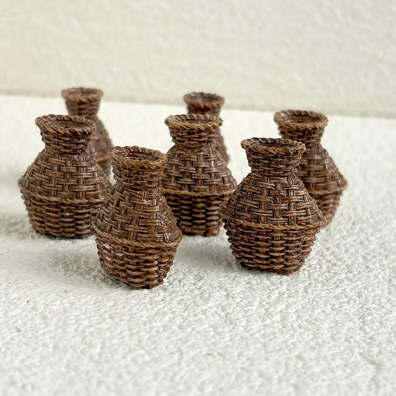 5 Stück Miniatur Weidenkorb, Modellhaus Zubehör, Miniatur Weidenkorb für Bastelarbeiten, Miniatur Haus Möbelset