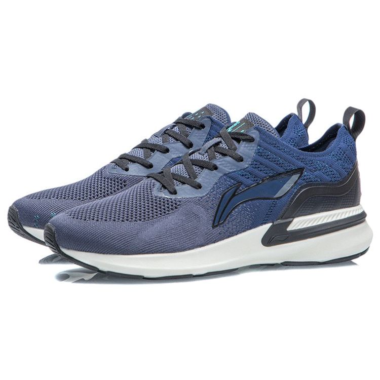 Li Ning Lan One Piece Woven Sports Shock Absorption Low Top Running Shoes Men Running Shoes Gray Blue ARHR131-3