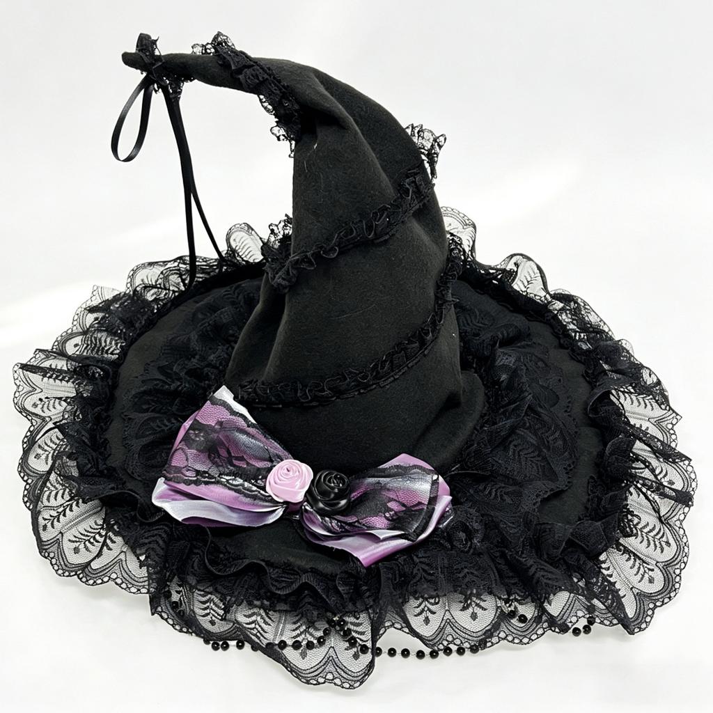 Halloween Witch Hat for Women Lolita Large Brim Witch Hat Cosplay Costume Accessory with Bow Party Decoration for Halloween