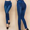 Pantaloni a Tubino da Donna a Vita Alta Taglie Forti Leggings Imitazione Jeans Casual in Denim