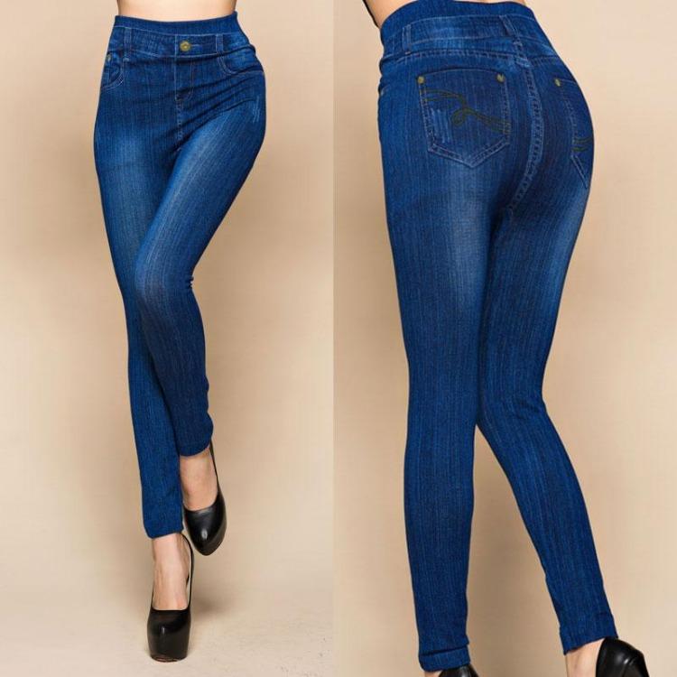 Pantaloni a Tubino da Donna a Vita Alta Taglie Forti Leggings Imitazione Jeans Casual in Denim