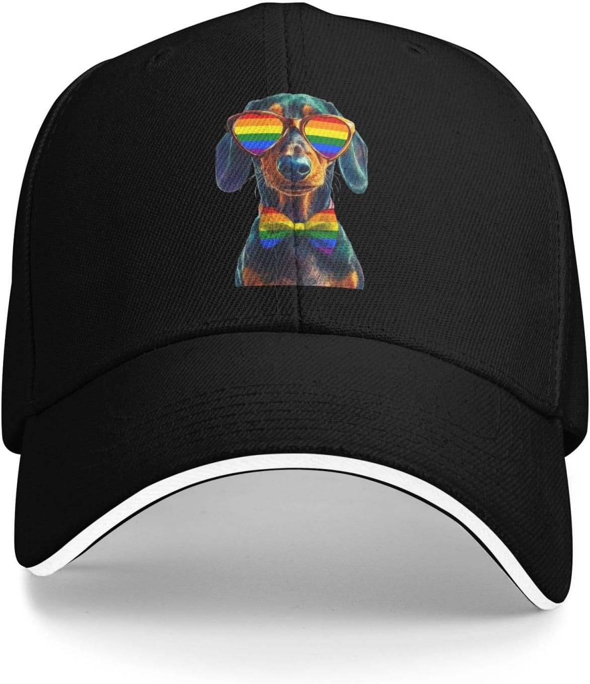 Dachshund Rainbow Pride Sunglasses Dog Baseball Cap Unisex Adjustable Polyester Casual Summer Sun Hat One Size