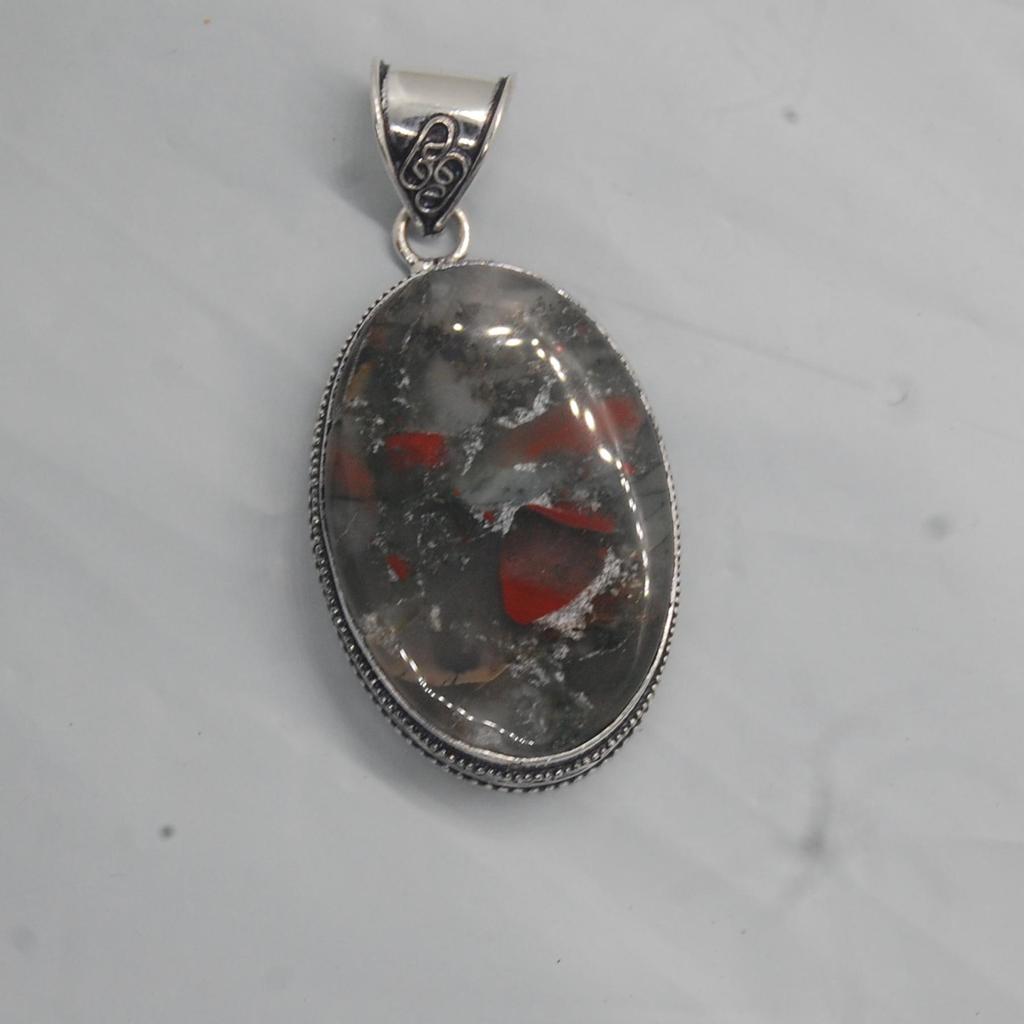 Huge Oval African Bloodstone 925 Sterling Silver Pendant Jewelry, Unique Boho Style Pendant