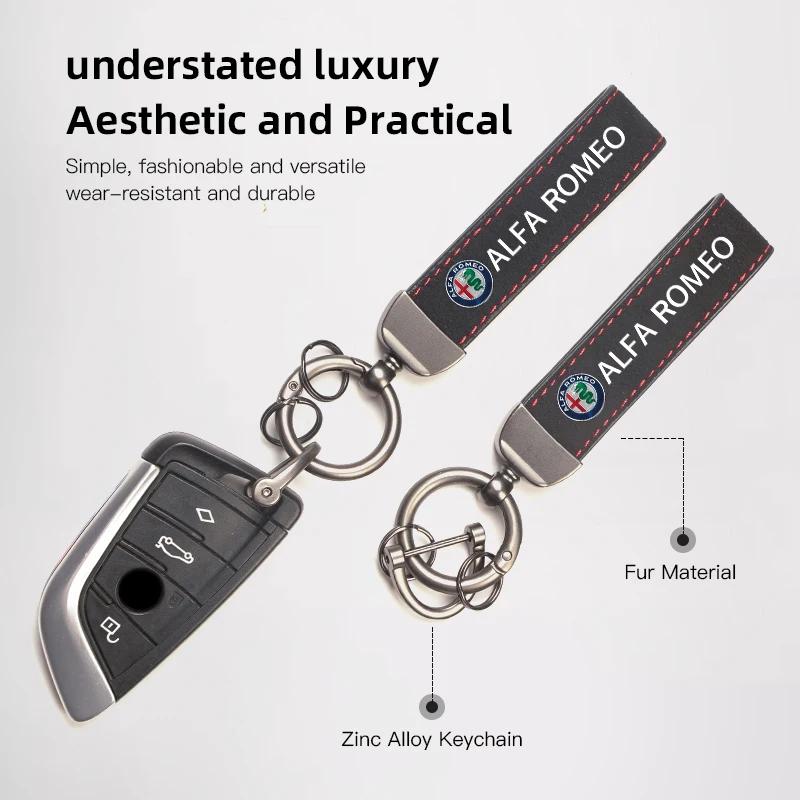 Car Stickers For Alfa Romeo Suede Leather Car Keychain Key Ring Car Emblem Accessories For Alfa Romeo 156 159 147 4C 8C 166 Giul
