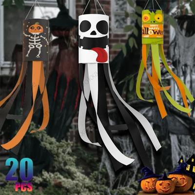 20PCS New Halloween Ghost Windsock Flag Waterproof Ghost Flag Patio Party Decoration Ghost Festival Outdoor Decoration Supplies