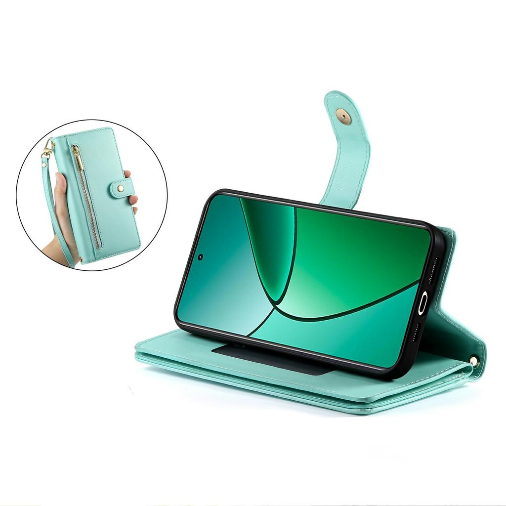 DF-011 Für Realme 14 5G Hülle Reißverschlusstasche Geldbörse Leder Handyhülle mit Riemen