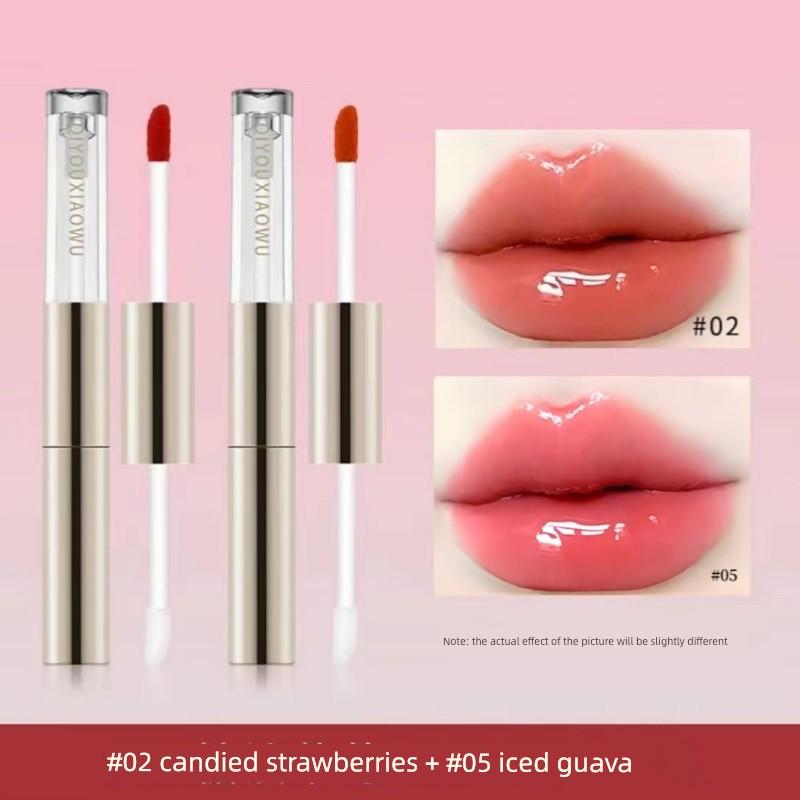 Qiyu Xiaohu Double-Ended Raincoat Mirror Lip Glaze, Non-Fading, Non-Stick, Moisturizing, Hydrating, Brightening, Water-Glossy Plump Lips