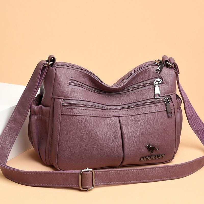 Mehrschichtige Umhängetasche mit großem Fassungsvermögen aus weichem Leder