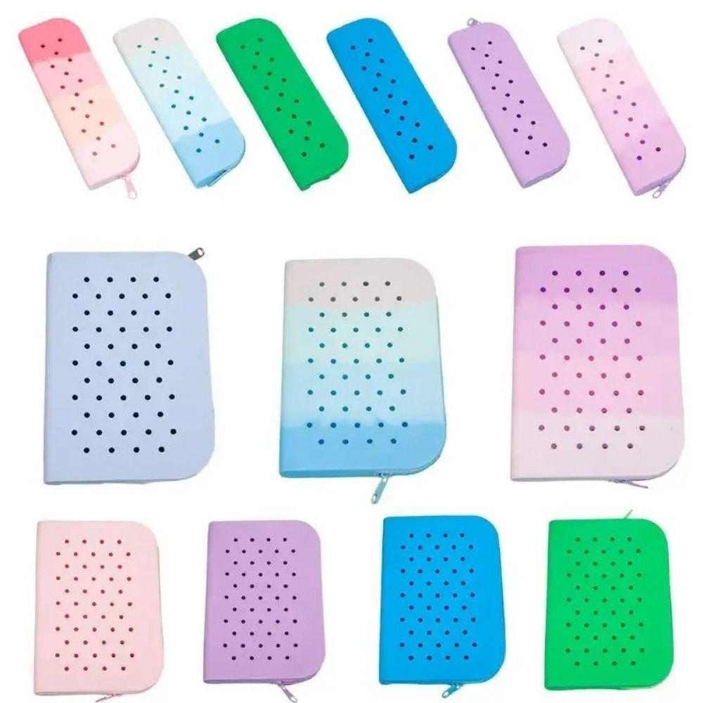 Breathable Holes Silicone Pencil Case Soft Zipper Pencil Pouch Lightweight Large Capacity Makeup Organizer Gift