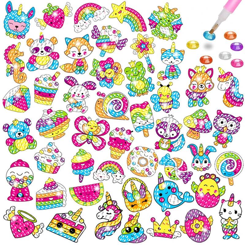 Children's Large Gemstone Diamond Painting Sticker Kit 12 Easy-to-Place Artistic Animated Animal Diamond Painting Stickers Numbe