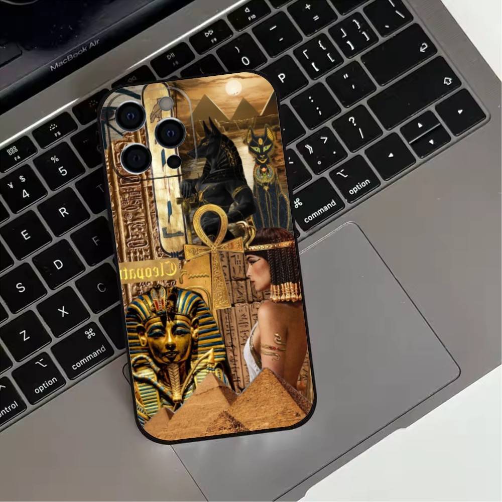 Egyptian Pharaoh Mural Phone Case For iPhone 17,16,15,14,13,12,11 Plus,Pro Max,XS,Soft Silicone Black Cover