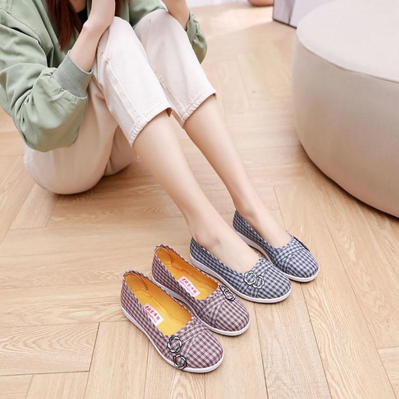 Kadın Ayakkabıları Eski Pekin Kumaş Ayakkabılar Orta Yaşlı Düşük Üst Nefes Alabilir Tek Ayakkabılar Kaymaz Rahat Sığ Ağız Anne Ayakkabıları