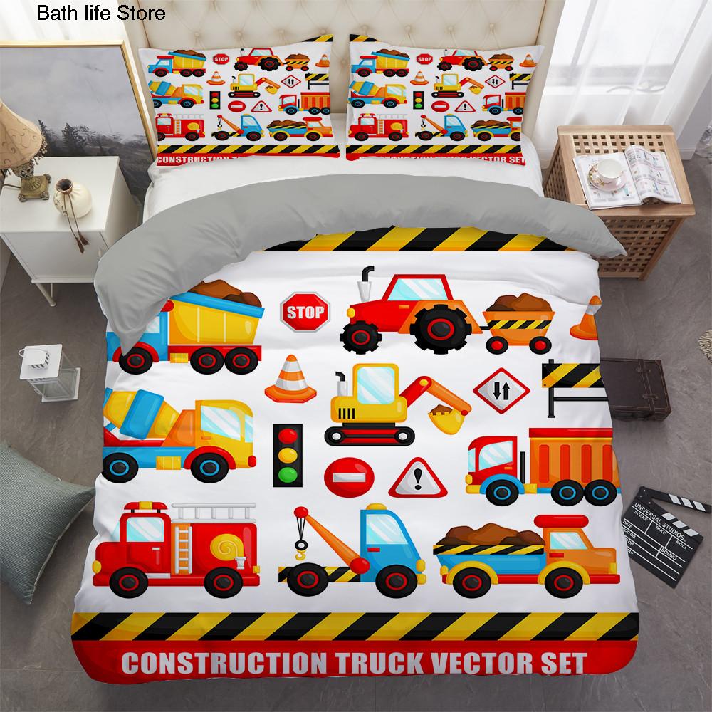 Kids Bedding Sets Excavator Tractor Comforter Duvet Cover Cartoon Car Boys Duvet Cover With Pillowcases Queen Size Decor Home