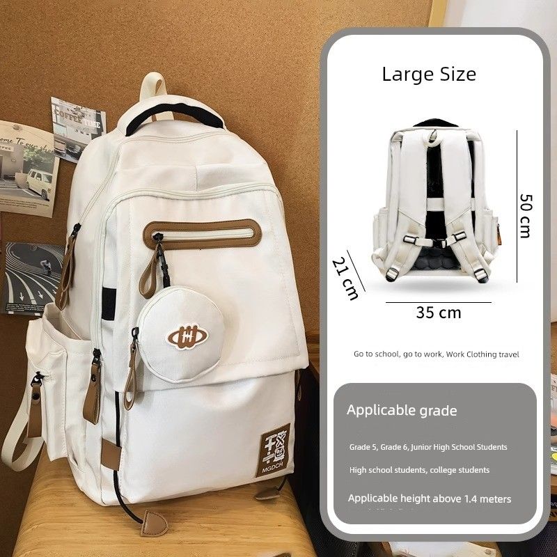 

Студенческий мужской рюкзак для снижения нагрузки, защиты позвоночника, для старшеклассников и студентов колледжей, водонепроницаемый, большой вместимости, американский туристический рюкзак White large (with coin purse)