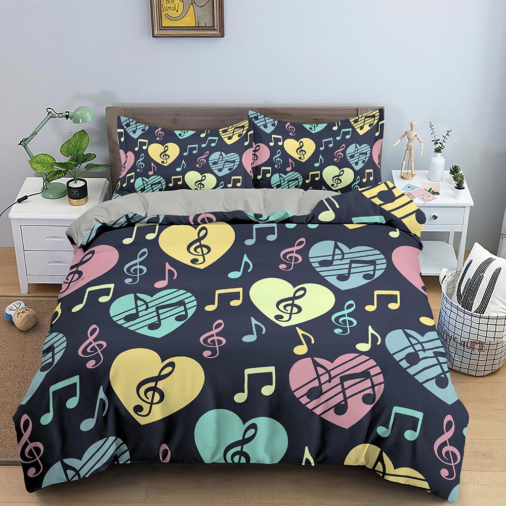 Musical Symbol King Queen Duvet Cover Music Stave Theme Bedding Set for Kids Teens Adults Crucifix 2/3pcs Quilt Cover Pillowcase