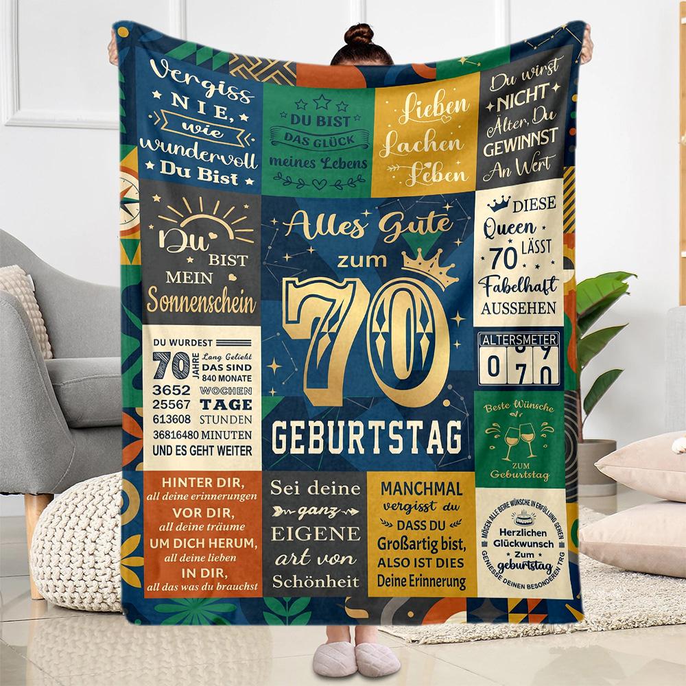 70th Birthday Celebration Blanket Comfortable Suitable for Couch Office Chair Office Four Seasons Universal Playful Design