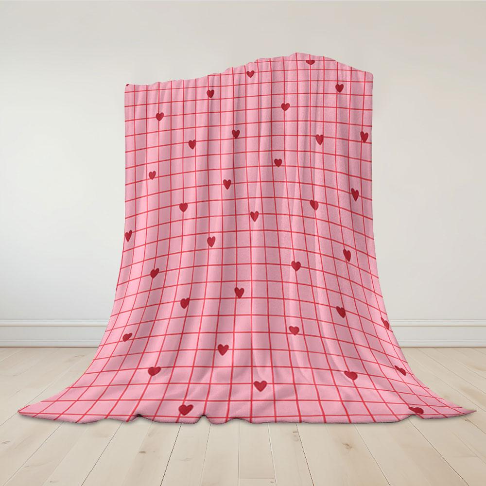 Grid Heart Flannel Blanket Perfect for Sofa Office Bed Travel Sleep Read Relax Camping four season use