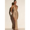 European and American 2026 sequined neck skirt deep V + long streamer, tight hip-wrapped short, Spice Girl dress skirt