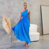 Elegant One-Shoulder Pleated Evening Dress with Waist Cutout - Spring/Summer Style