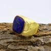 Anillo de Piedra Preciosa Lapislázuli, Anillo de Plata de Ley 925, Anillo de Oro Amarillo, Joyería Hecha a Mano, Regalos de Cumpleaños, Anillo Llamativo
