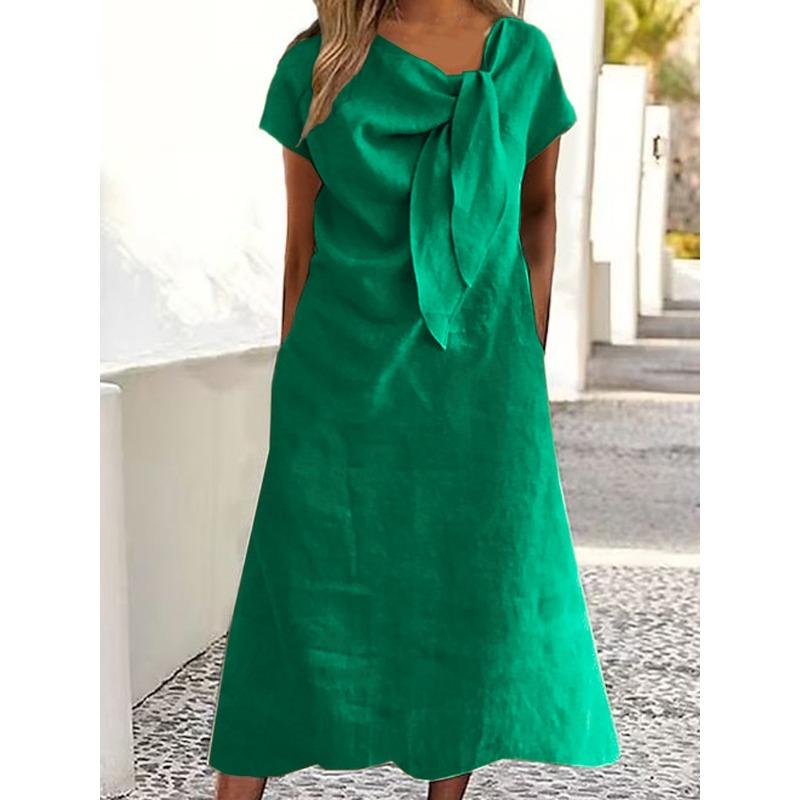 

TIFICY Women s Fashion Summer Spring Solid Color Print Short Sleeve Loose Waistlinet Casual Dresses XXXXXL зелений