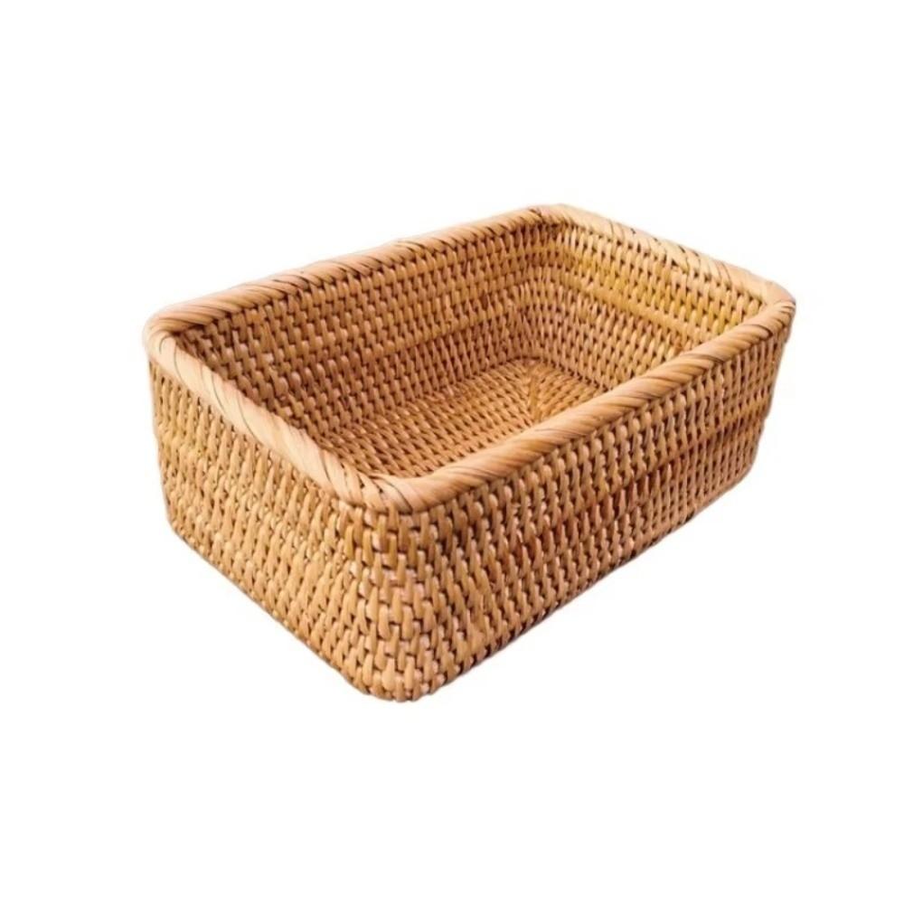 Handwoven Rattan Desktop Organizer Kitchen Storage Rectangular Storage Box Picnic Basket Eco-Friendly Cosmetic Storage Basket
