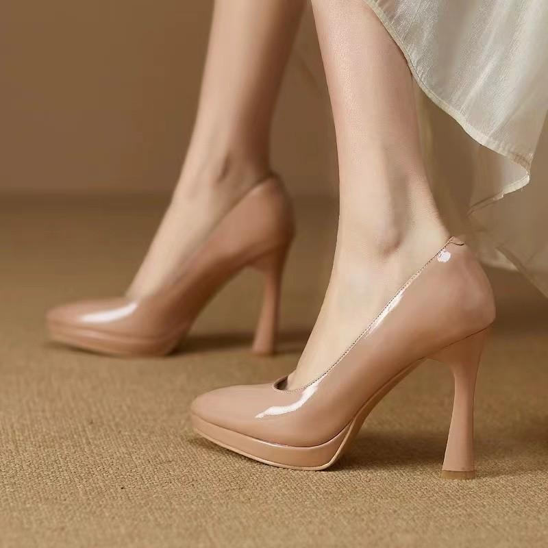

Fashion Spring and Autumn New Style Popular Waterproof Platform Slip-on Shoes Fashionable Banquet Work Shoes Pointed Toe Thin Heels 34