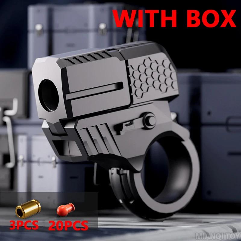 Mini Throwing Shell Bullet Gun Relieve Stress Ring Alloy Metal Finger Gun Decompression Toy For Boy Gift Launch Soft Bullet Play