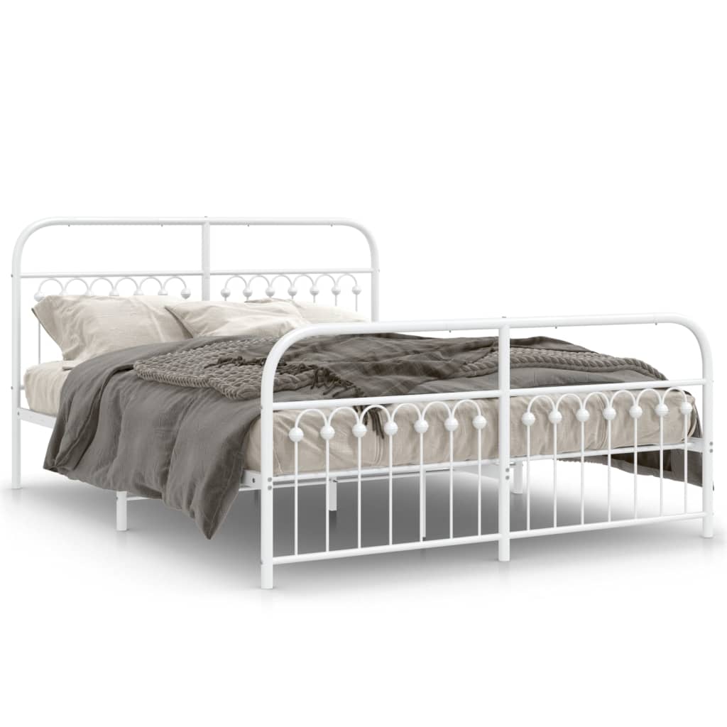 Bed Frame with Headboard and Footboard Metal White 150x200 cm