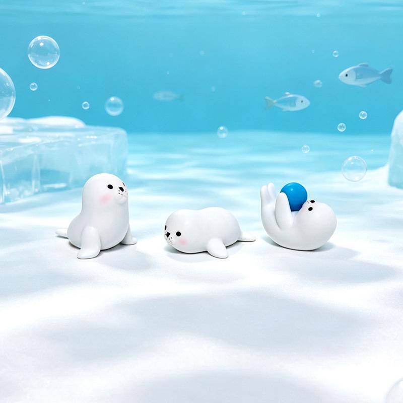 Mini Cartoon Baby Seal White Ornament for Desktop