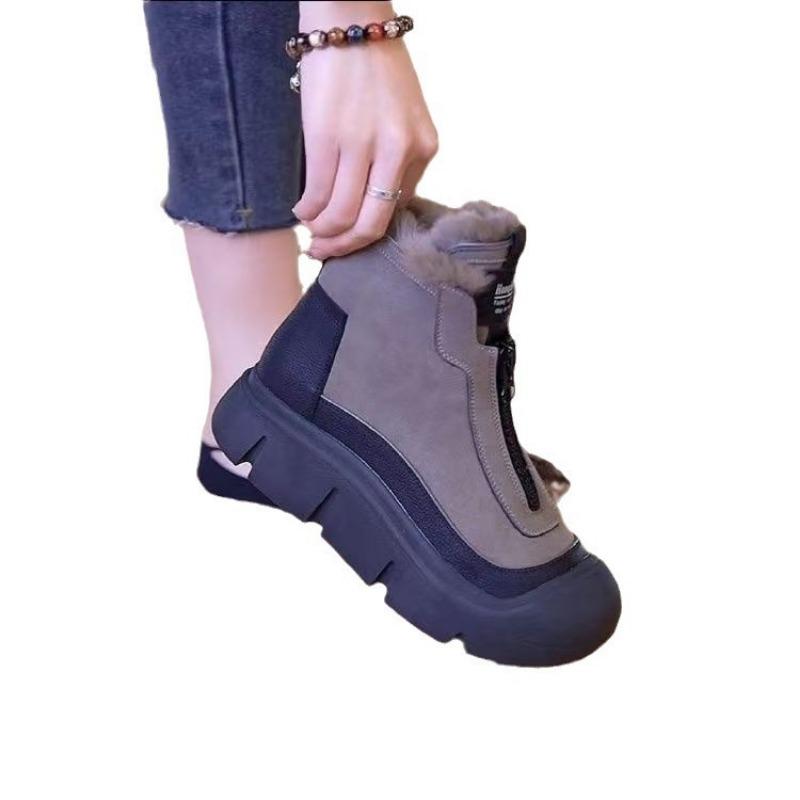 Thickened cotton shoes women's new velvet platform-soled fashionable Martin boots casual comfortable non-slip retro snow boots women