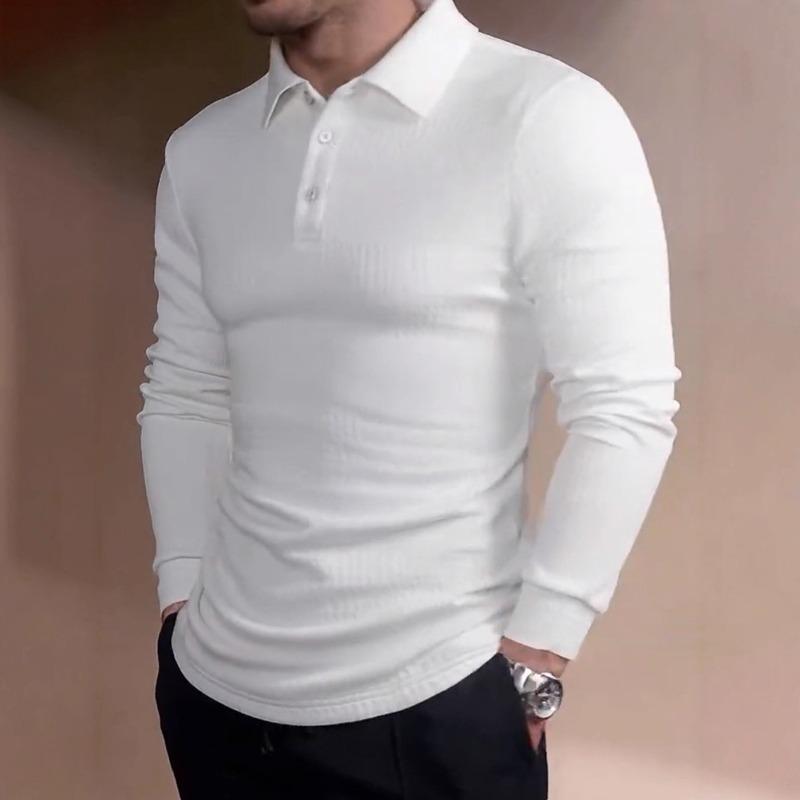 Autumn New Solid Color Jacquard Sweater Long-sleeved Slim Lapel Men's Top