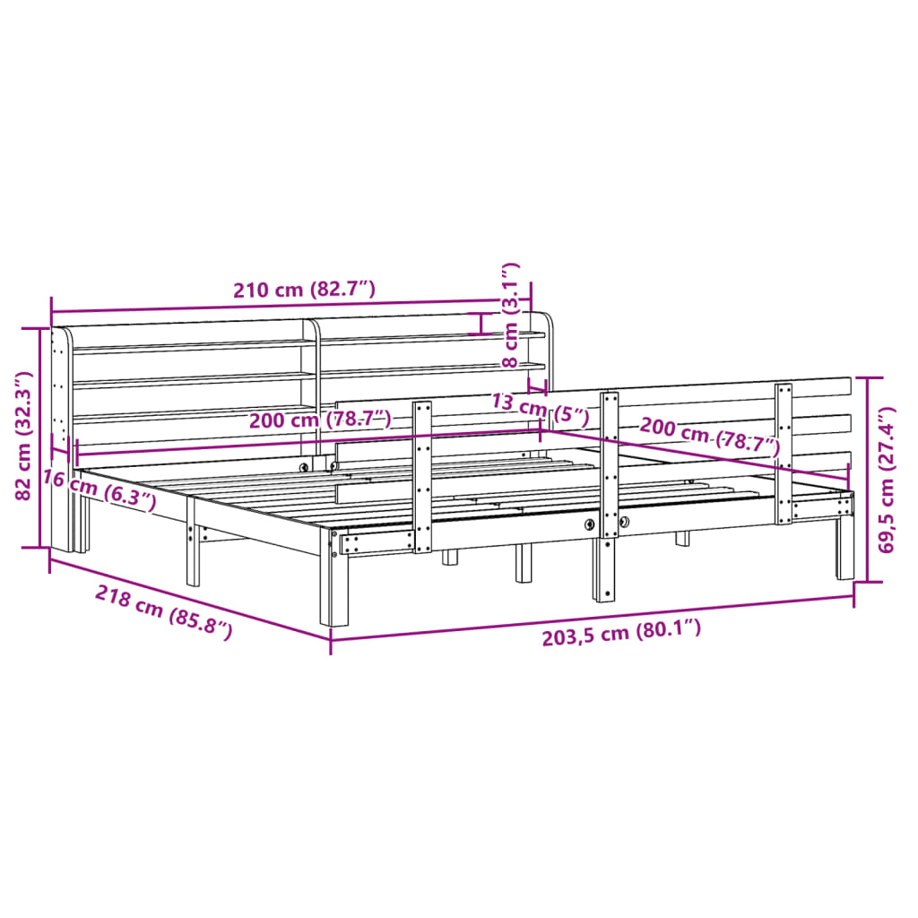 Wooden Bed Frame with Headboard Without Mattress 200x200 cm