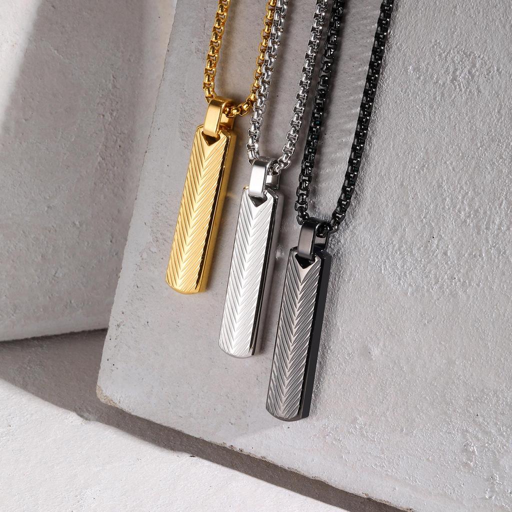 Mens Vertical Pendant Necklaces,Embossing Radiation Sunburst Stainless Steel Long Bar Collars,Male Jewelry Gifts for Him BBF