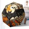 Halloween Bat and Pumpkin Decorative Sticker Umbrella, Cute Umbrella with Cute Design, Portable 3-Fold Compact Umbrella for Men & Women, Valentine's D