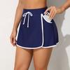 CHARMLEAKS Women High Waist Drawstring Color Block Swim Skirt with Pockets Tankini Bikini Bottom Beach Wear