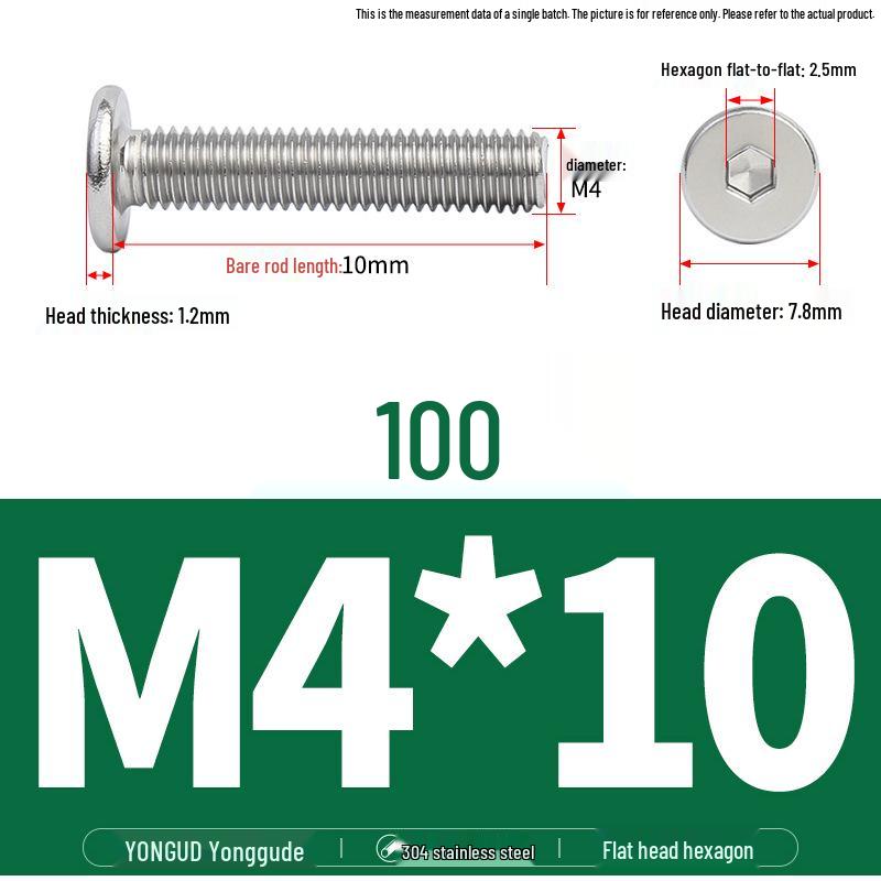304 Stainless Steel Ultra-Thin Flat Head Hex Socket Bolt, M2-M12