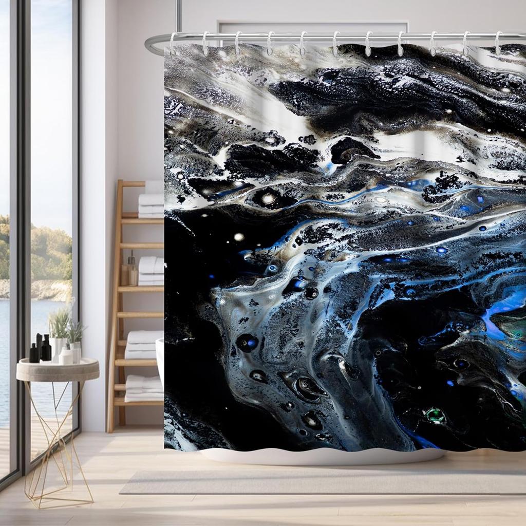 Colored marble shower curtain abstract pink purple blue fluid ink art texture lines modern luxury fabric shower curtain