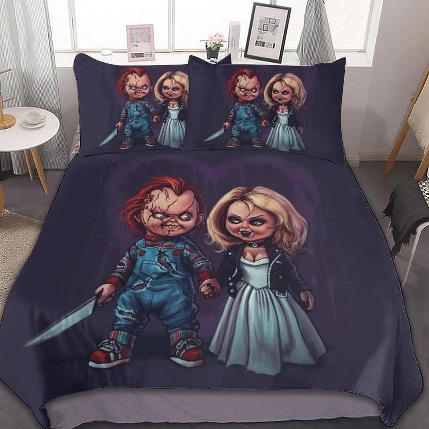 Horror series C-chucky bedding set. Teen and adult duvet cover and pillowcase, King/Queen, bedroom decoration Halloween gift 135x200cm