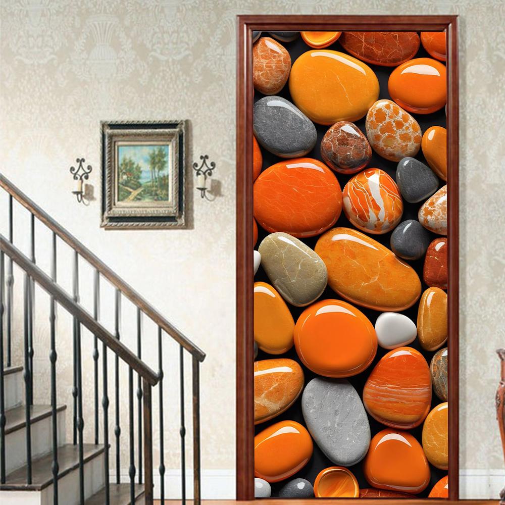 1 Stück Kieselsteinlandschaft Veranda Vinyl Türsticker für Schlafzimmer Heimdeko Selbstklebend Abnehmbares Wandtattoo Türrenovierung Wasserdichtes Poster