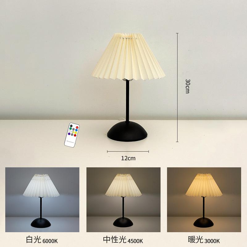 Nordic Bedroom Bedside Desk Lamp Home Fabric Lampshade Dining Bar Table Lamps USB Pleated Atmosphere Light Indoor Decoration