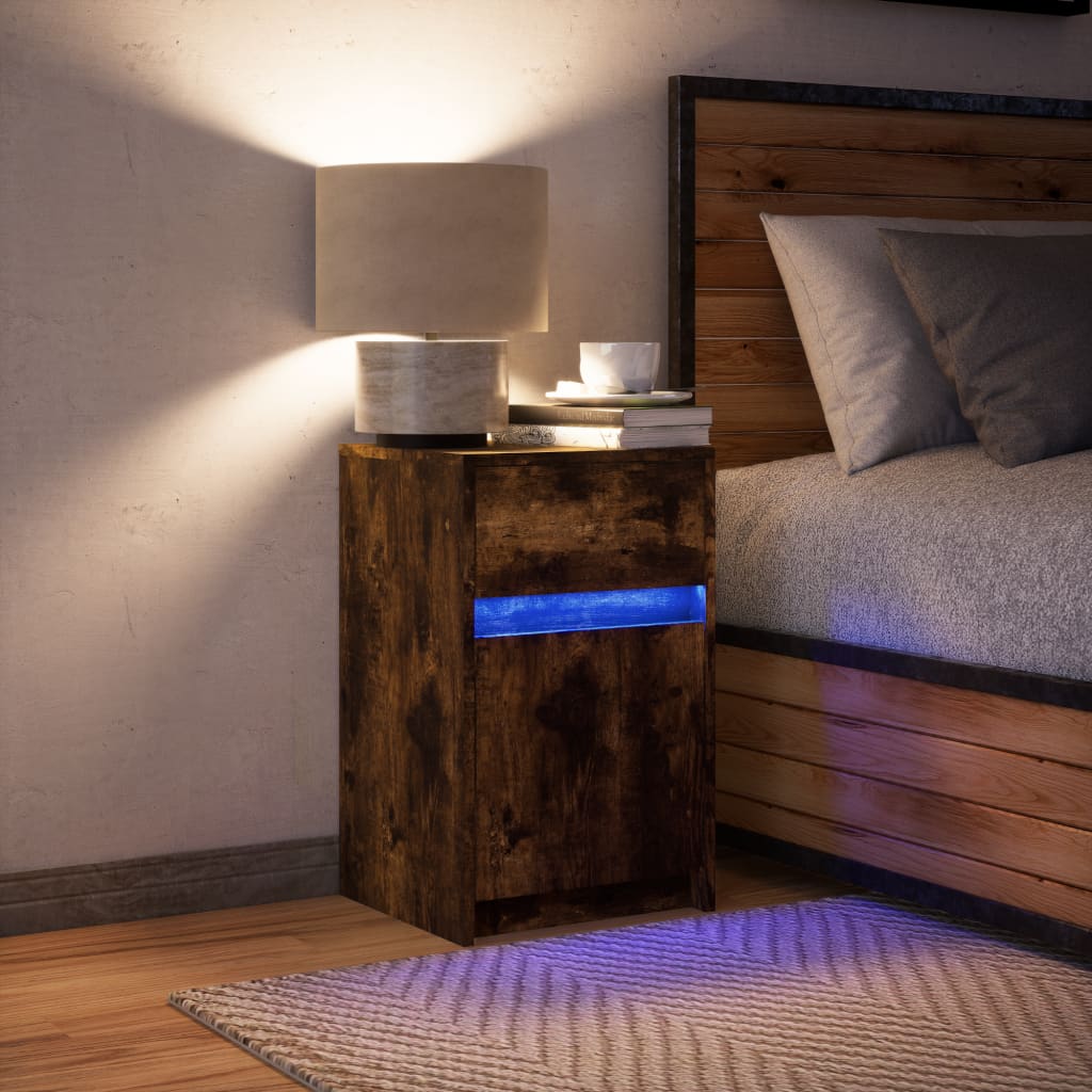Nightstand with LED Lights Smoked Oak Wood Material