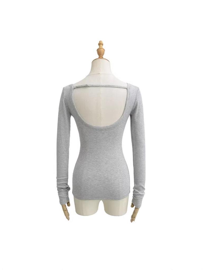 Slim Fit Open-Back Long Sleeve Women's T-Shirt