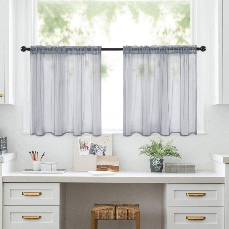 

2Pcs/set Short Curtains Solid Color Half Window Curtain Sheer Tier Curtain for Living Room Bedroom Bathroom Kitchen(L76cm*H92cm) L76cmxH92cm сірий