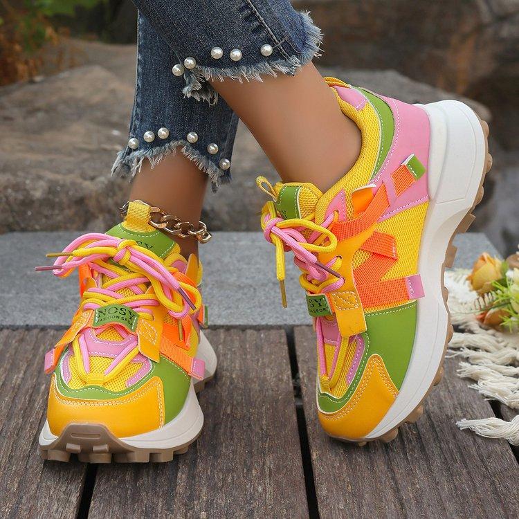 2025 spring new color matching lace-up platform dad shoes women's Forrest Gump shoes female student casual sports shoes