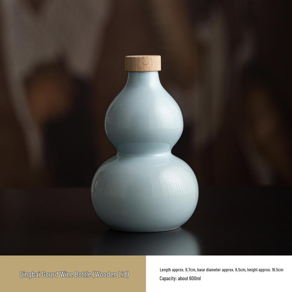 Ancient Style Chinese Ceramic Gourd Wine Bottle with Portable Mesh Bag for Cold Brew