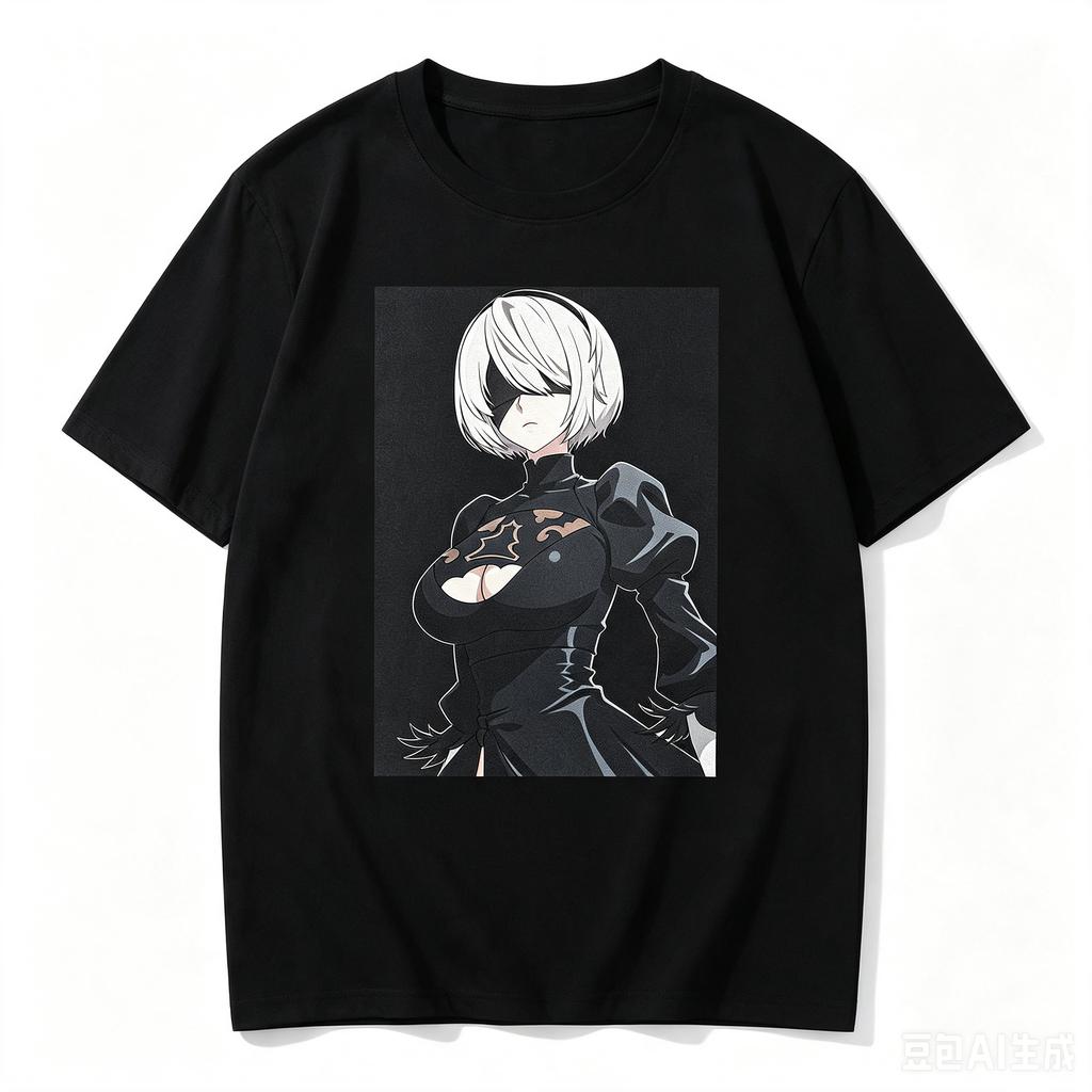 2B NieR Automata Standing Bust Anime Frame Graphic Crew Neck Short Sleeve Comfortable Unisex And Unisex TShirt