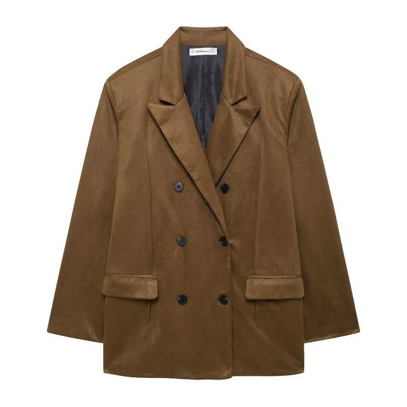 Kaslead New Arrival Women's Clothing Fashion Style Fashion Simple Double Breasted Suede Texture Leather Leather Coat